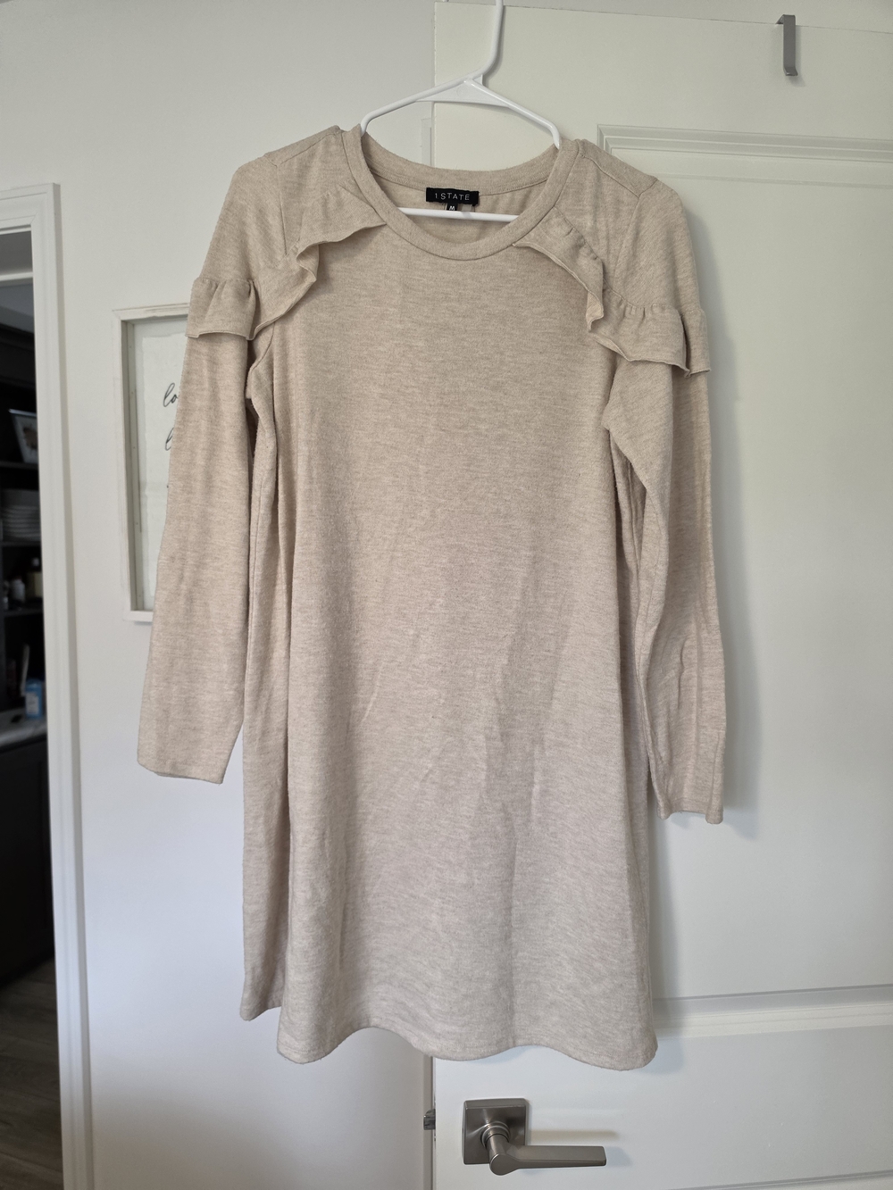 I.StaTe Beige Ruffle Shoulder Sweater Dress